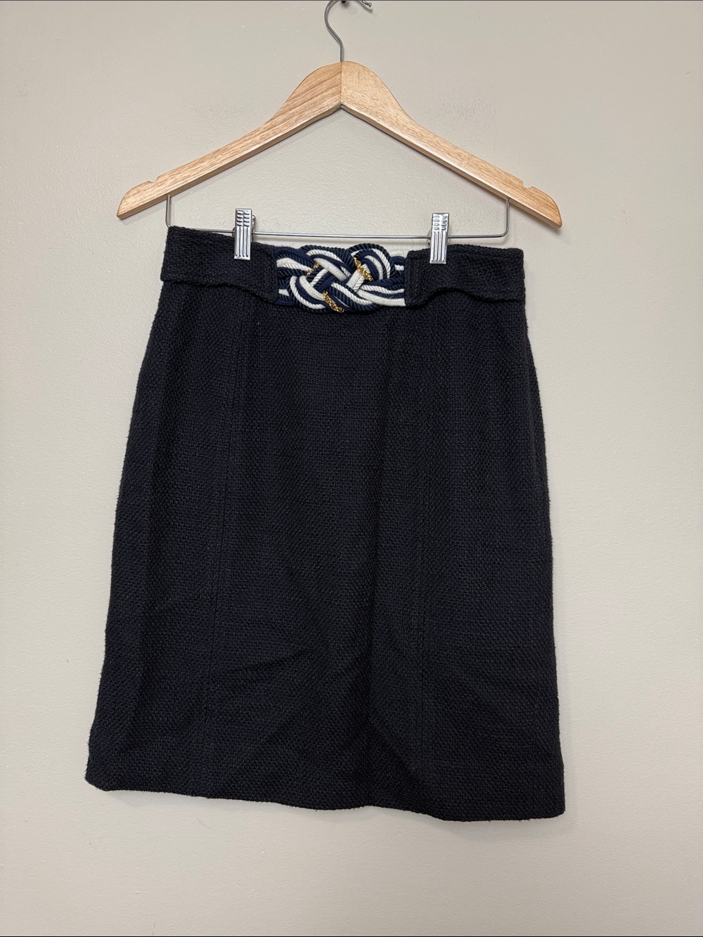 Milly Classic Navy Knit Skirt with Braided Waist Detail size 6